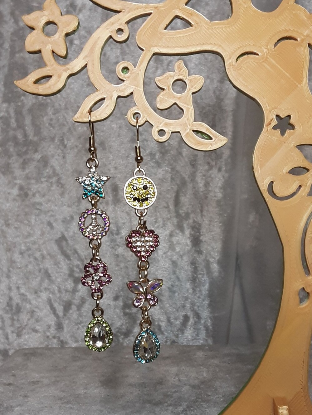 Handmade Multicolor Crystal Dangle Earrings - Sparkling Flower & Teardrop Design